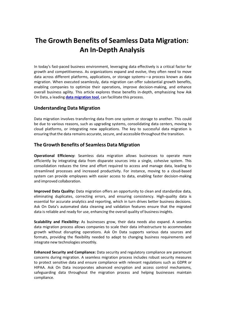 Growth Benefits of Seamless Data Migration