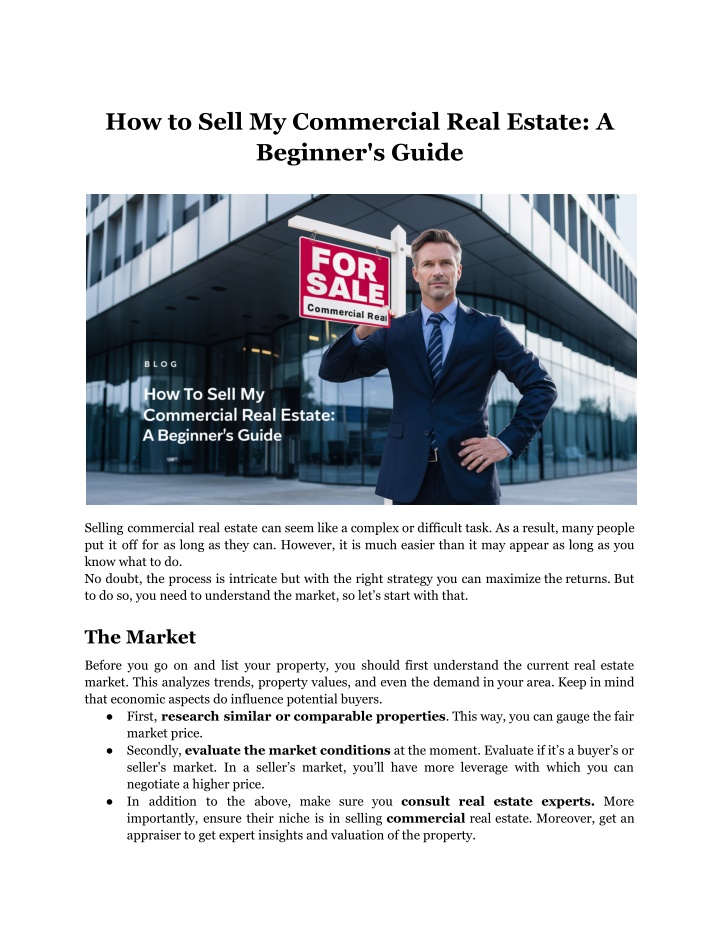 how to sell my commercial real estate a beginner n.w