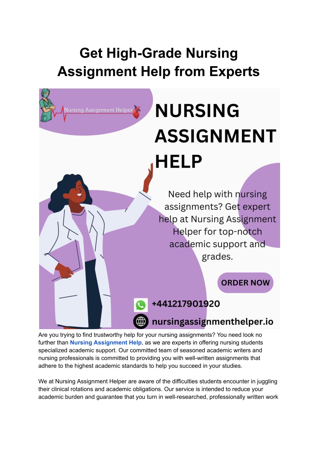 get high grade nursing assignment help from l.w