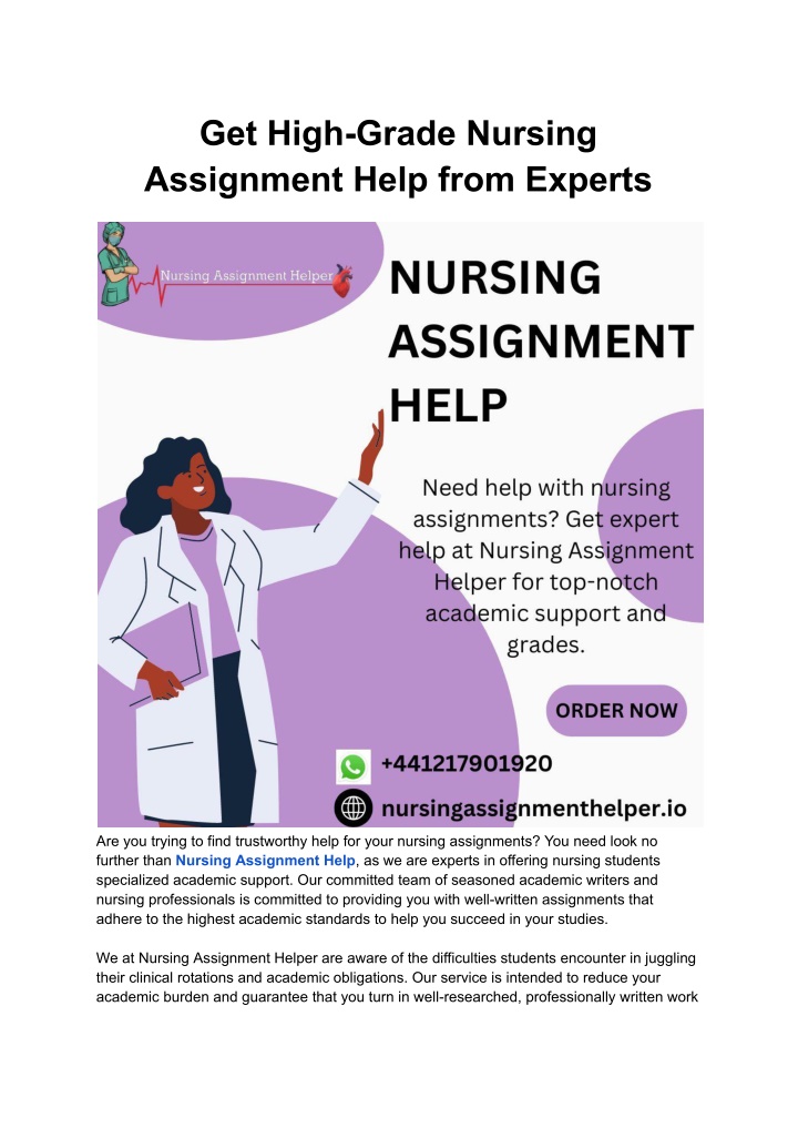 get high grade nursing assignment help from n.w