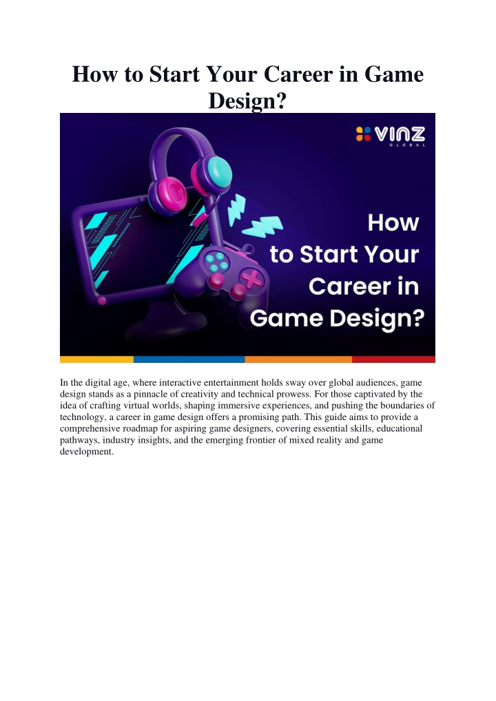 how to start your career in game design n.w