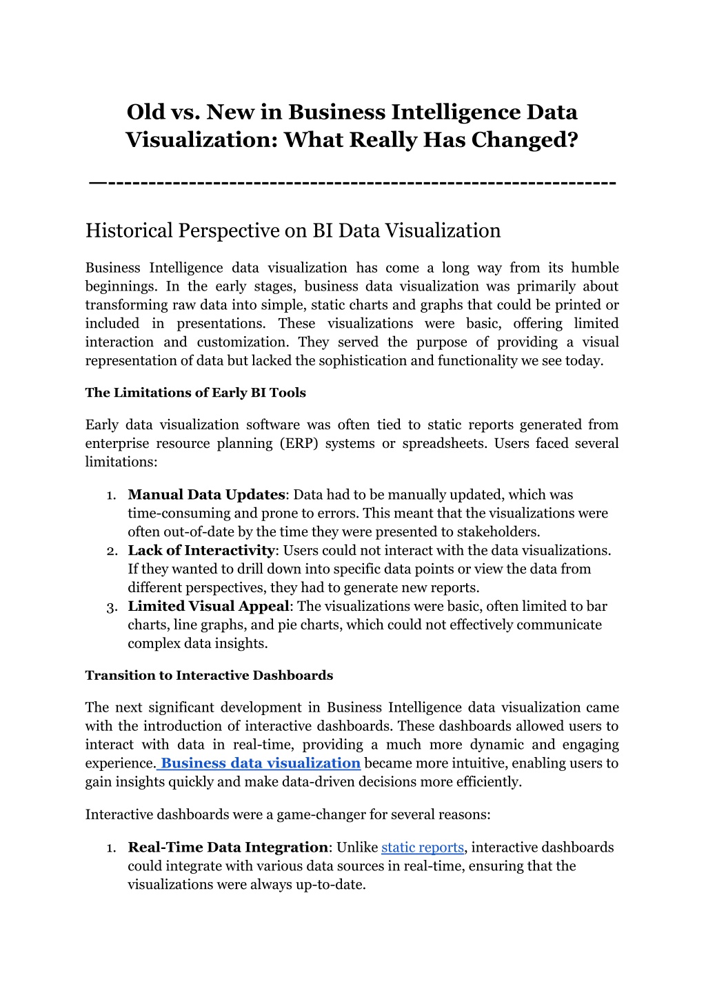 old vs new in business intelligence data l.w