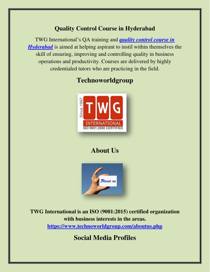 quality control course in hyderabad n.w