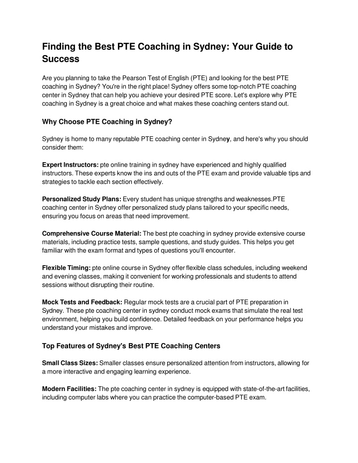 Finding the Best PTE Coaching in Sydney: Your Guide to Success