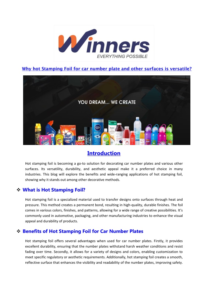why hot stamping foil for car number plate n.w