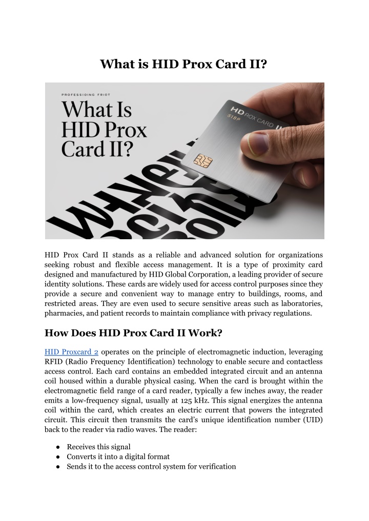 what is hid prox card ii n.w