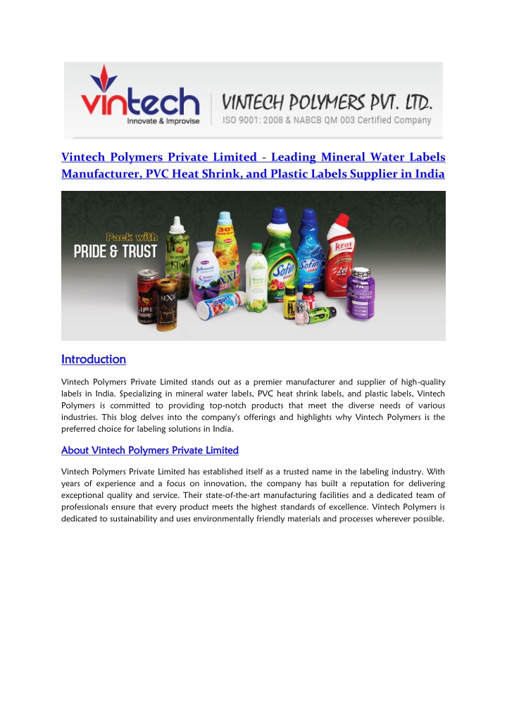 vintech polymers private limited leading mineral n.w