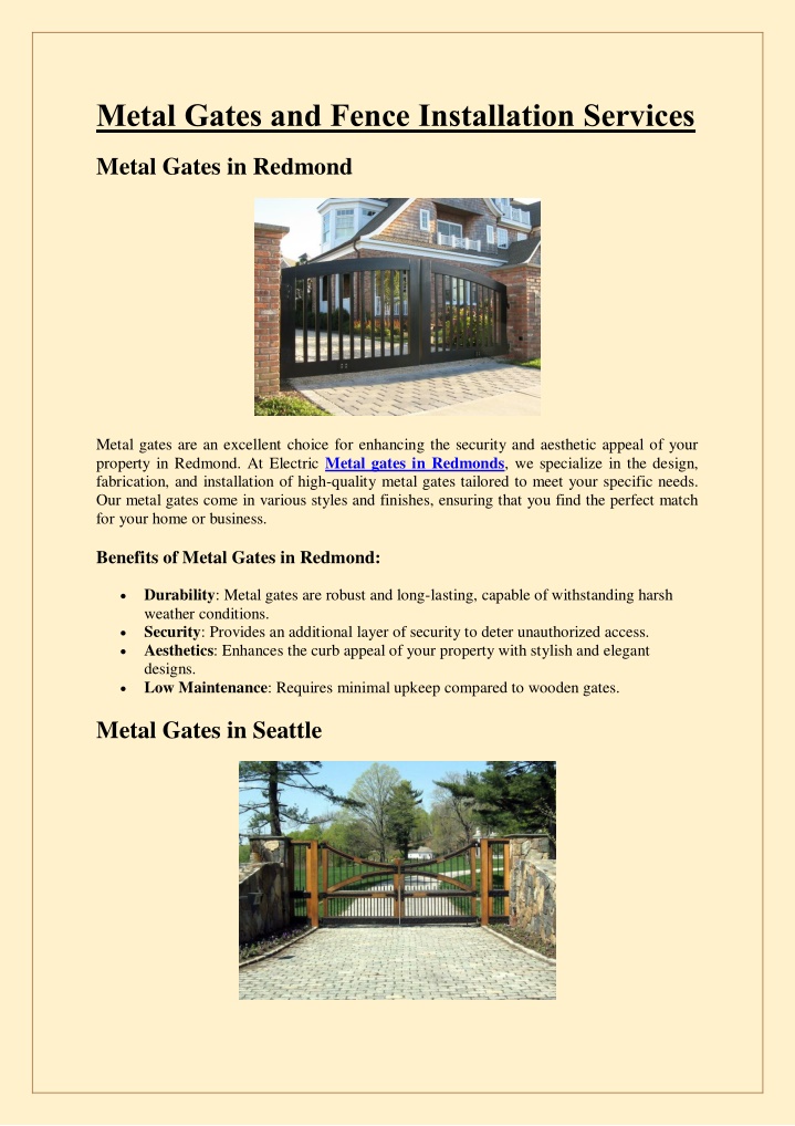 metal gates and fence installation services n.w