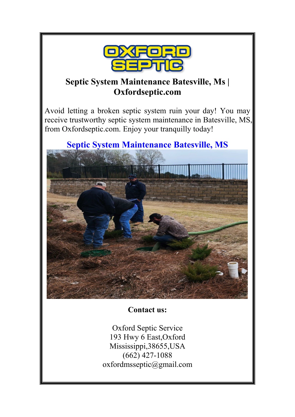 septic system maintenance batesville l.w