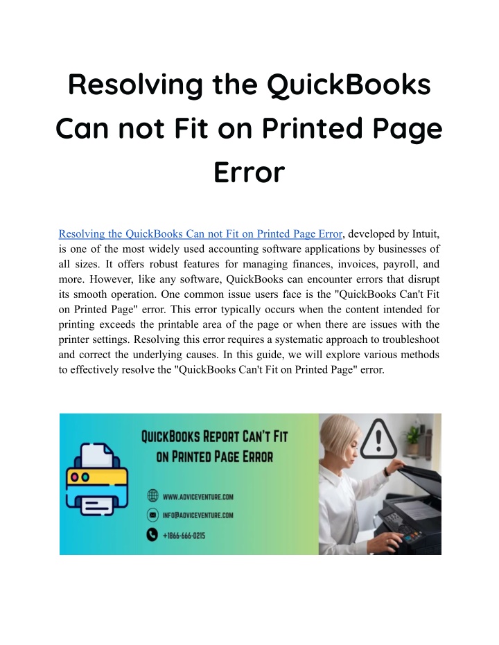 resolving the quickbooks can not fit on printed n.w