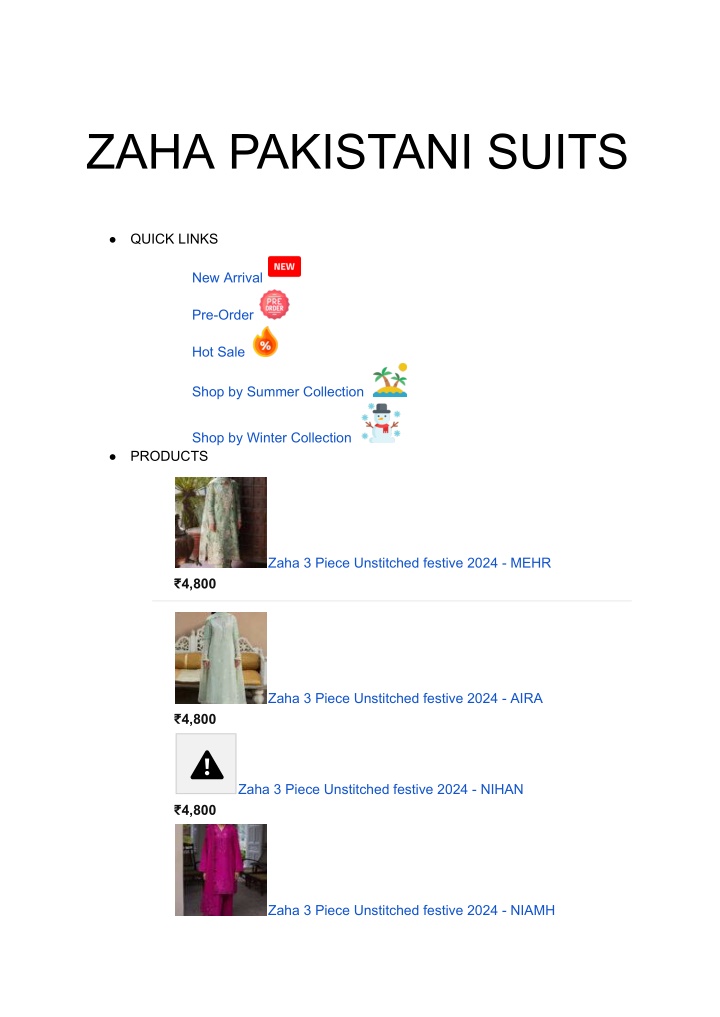 zaha pakistani suits n.w