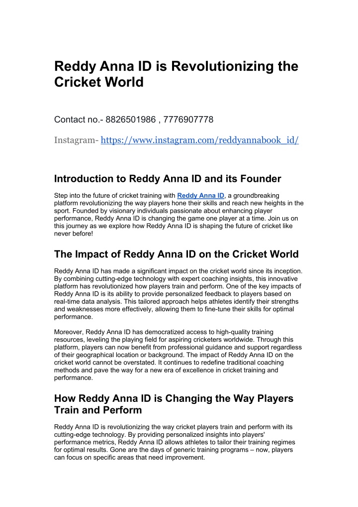 reddy anna id is revolutionizing the cricket world n.w