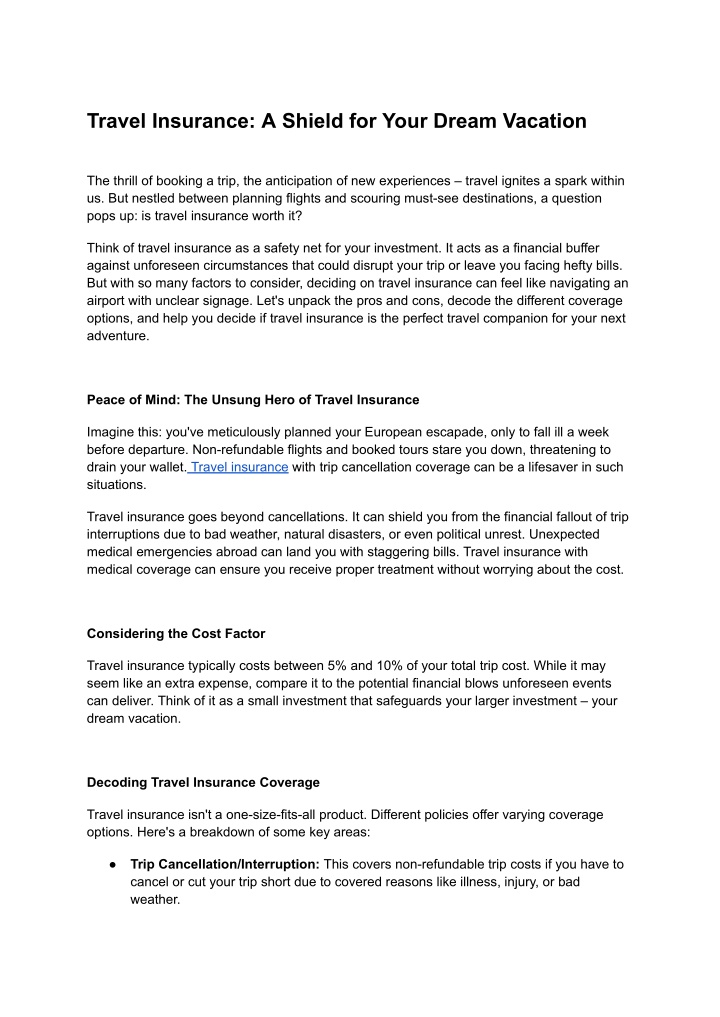 travel insurance a shield for your dream vacation n.w