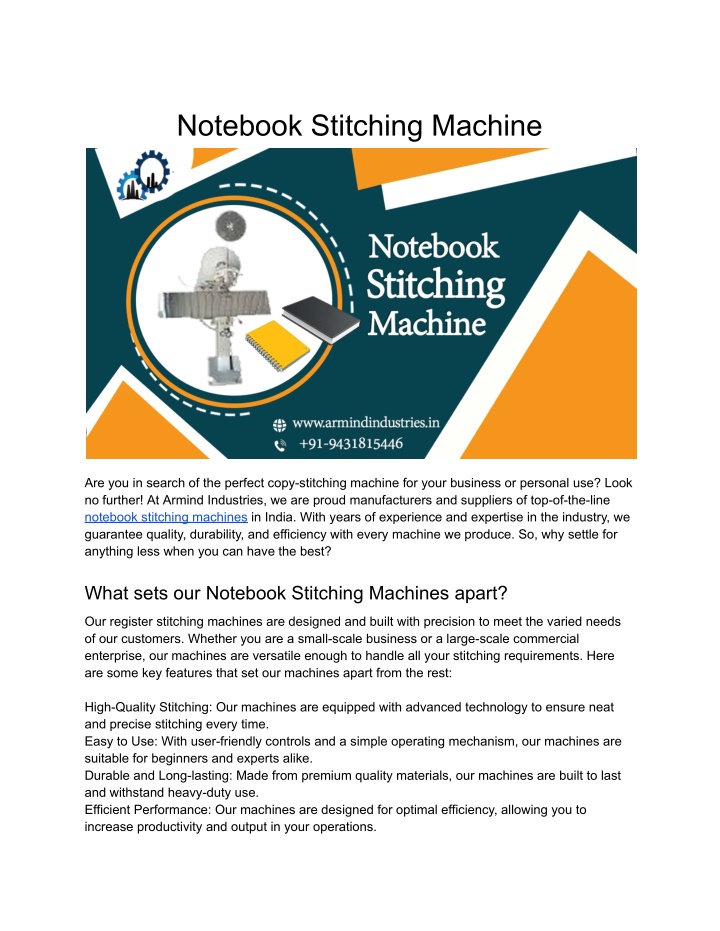 notebook stitching machine n.w