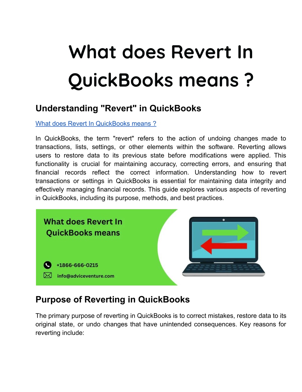 what does revert in quickbooks means l.w