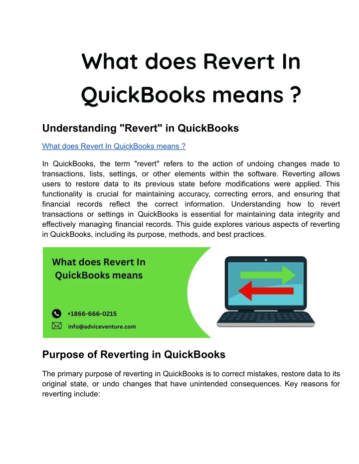 what does revert in quickbooks means n.w