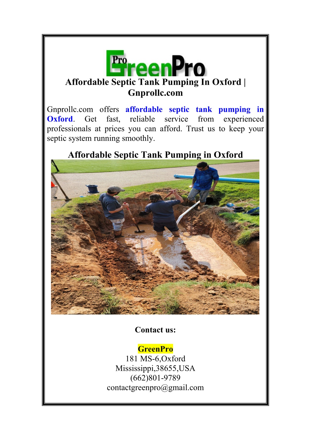 affordable septic tank pumping in oxford gnprollc l.w