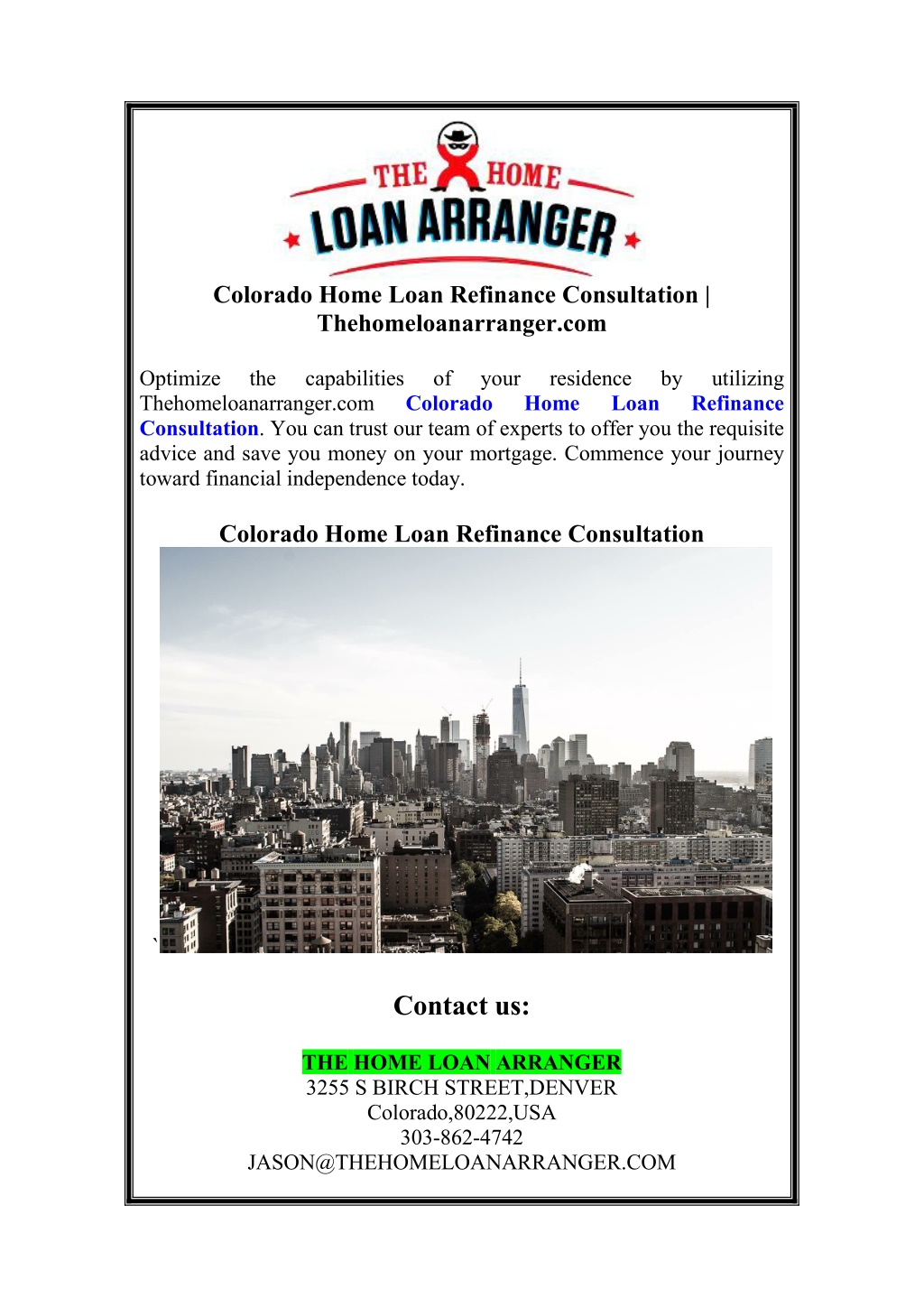 colorado home loan refinance consultation l.w