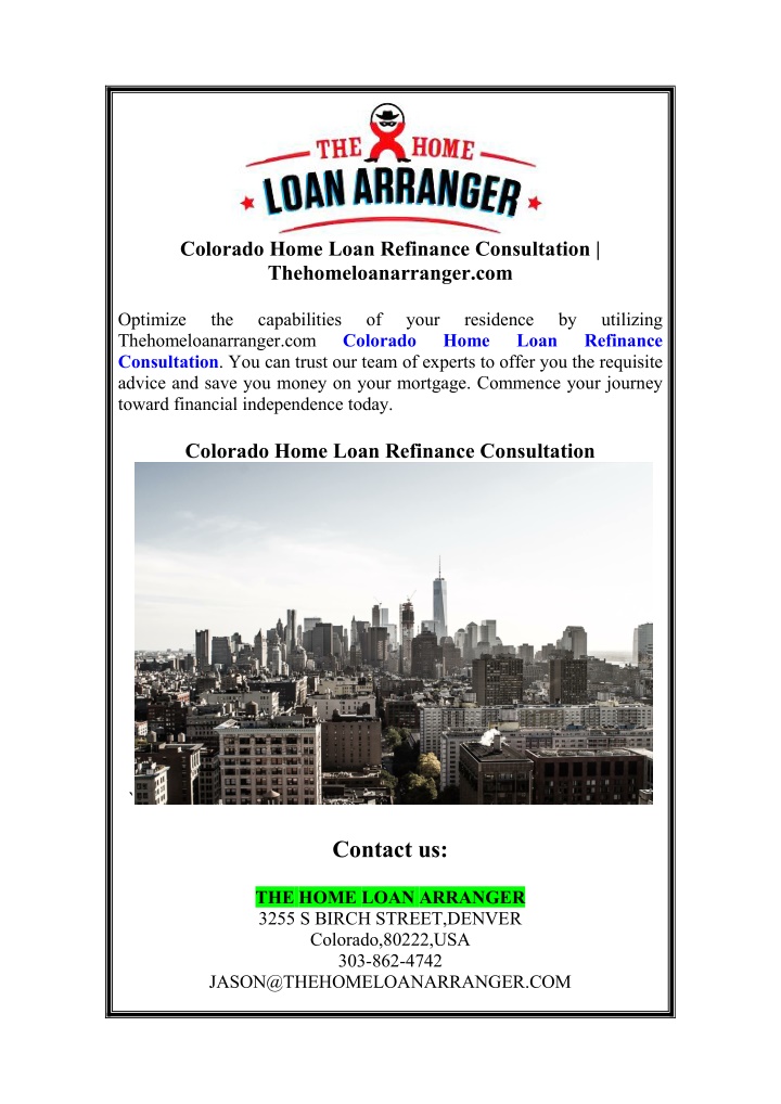 colorado home loan refinance consultation n.w