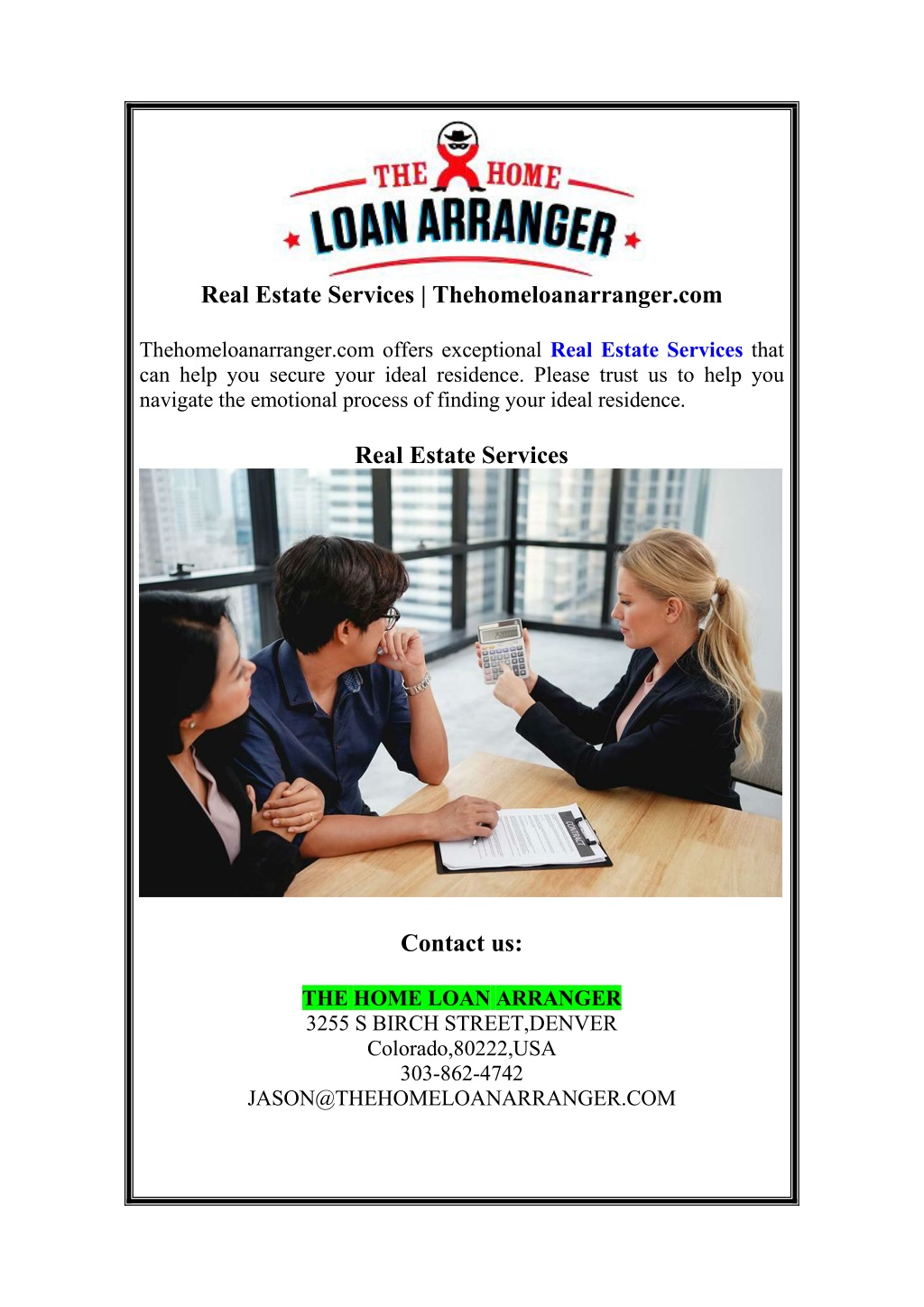 real estate services thehomeloanarranger com l.w