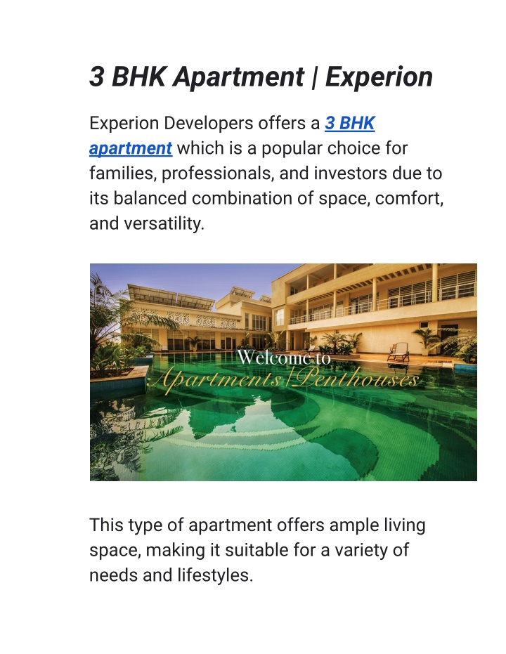 3 bhk apartment experion n.w