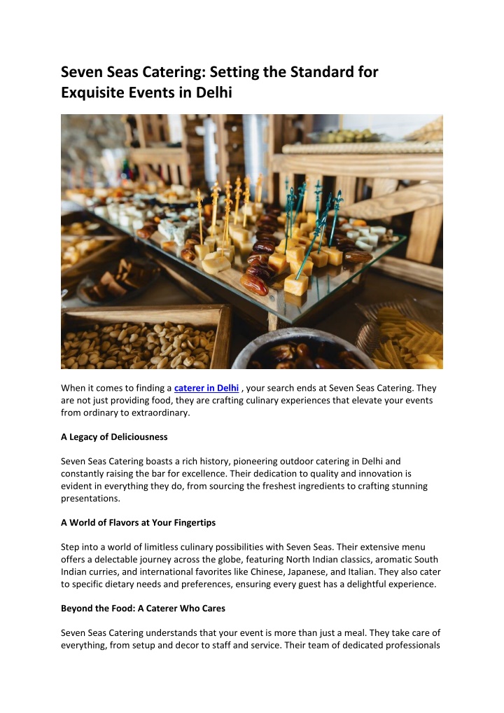seven seas catering setting the standard n.w