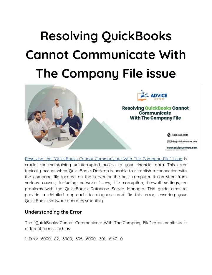 resolving quickbooks cannot communicate with n.w