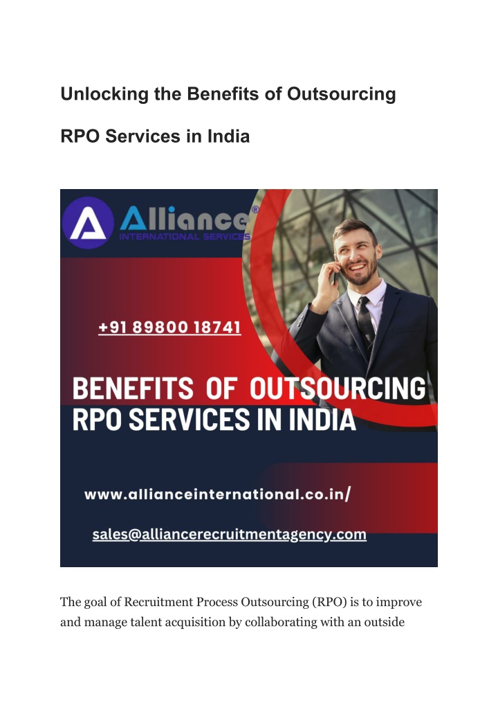 unlocking the benefits of outsourcing n.w