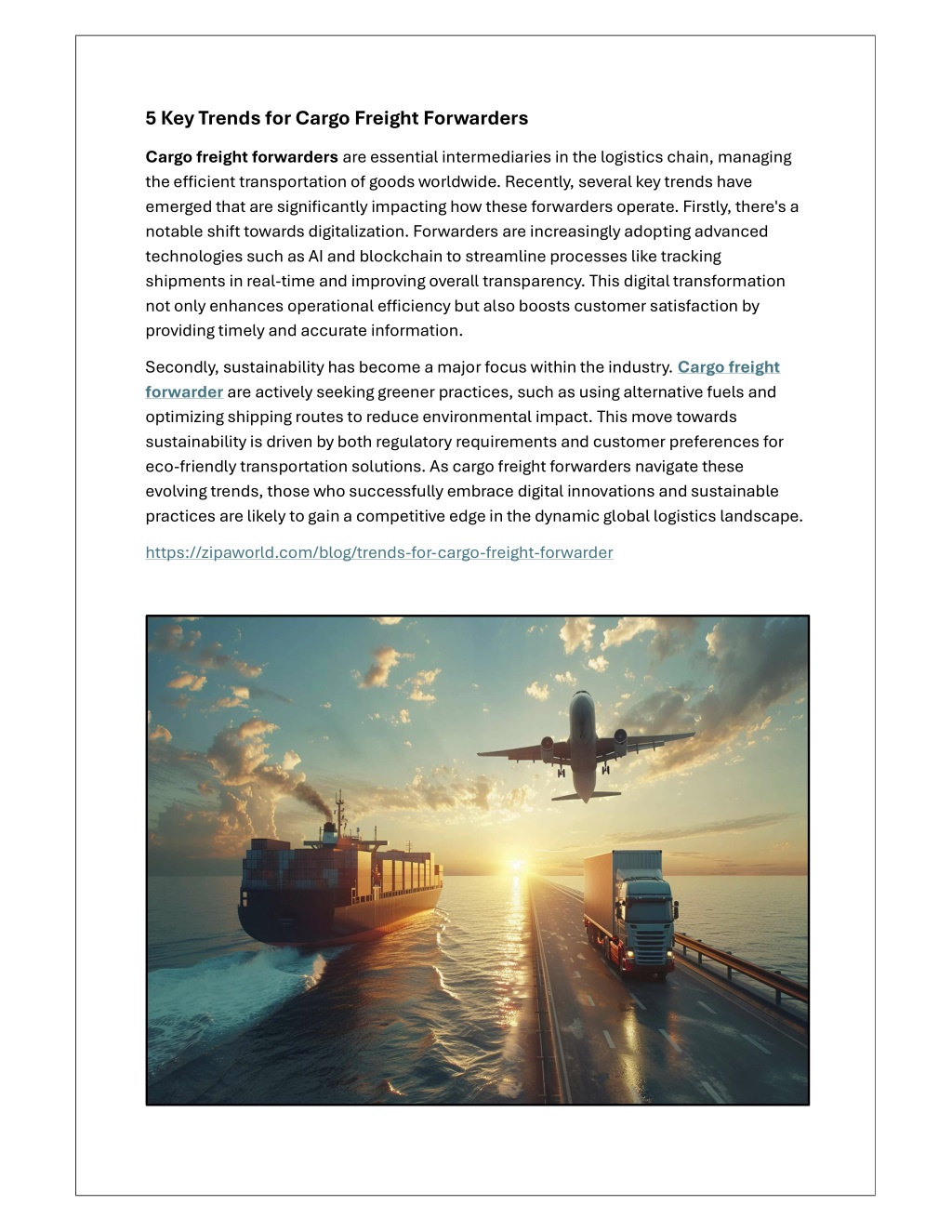 5 key trends for cargo freight forwarders l.w