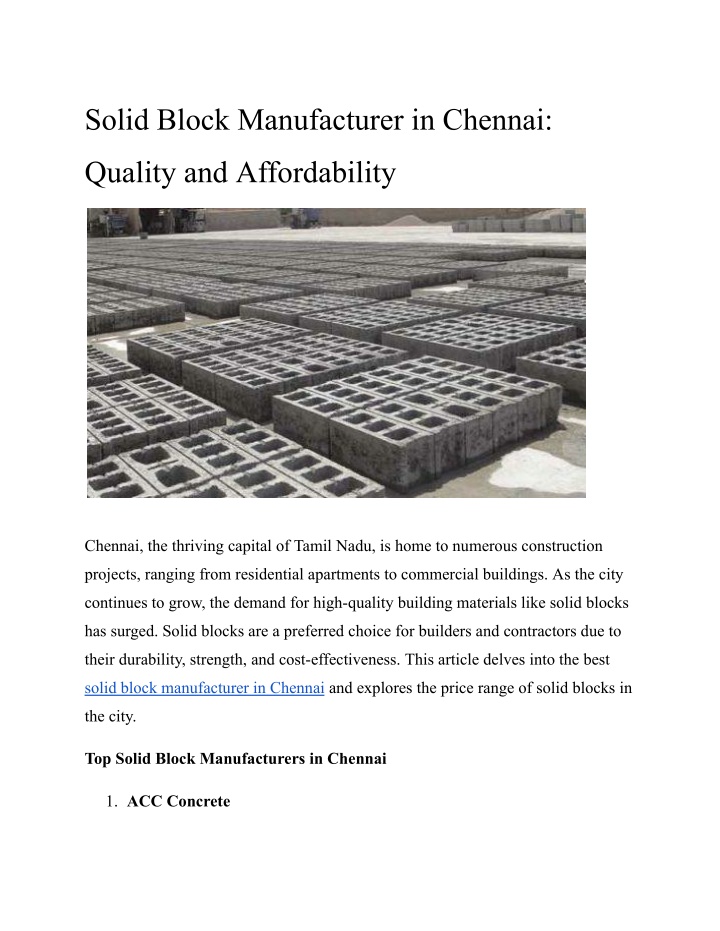solid block manufacturer in chennai n.w