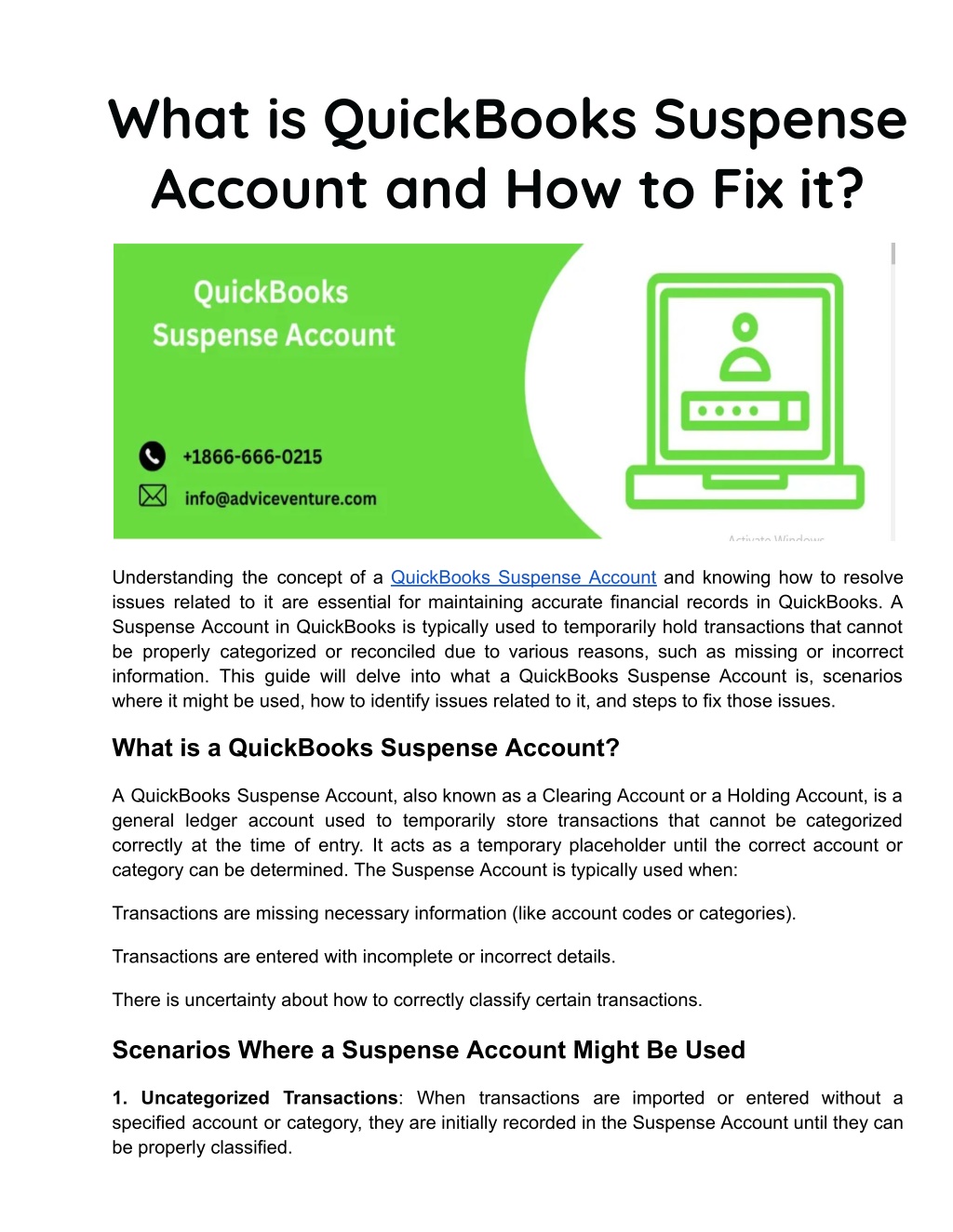 what is quickbooks suspense account l.w