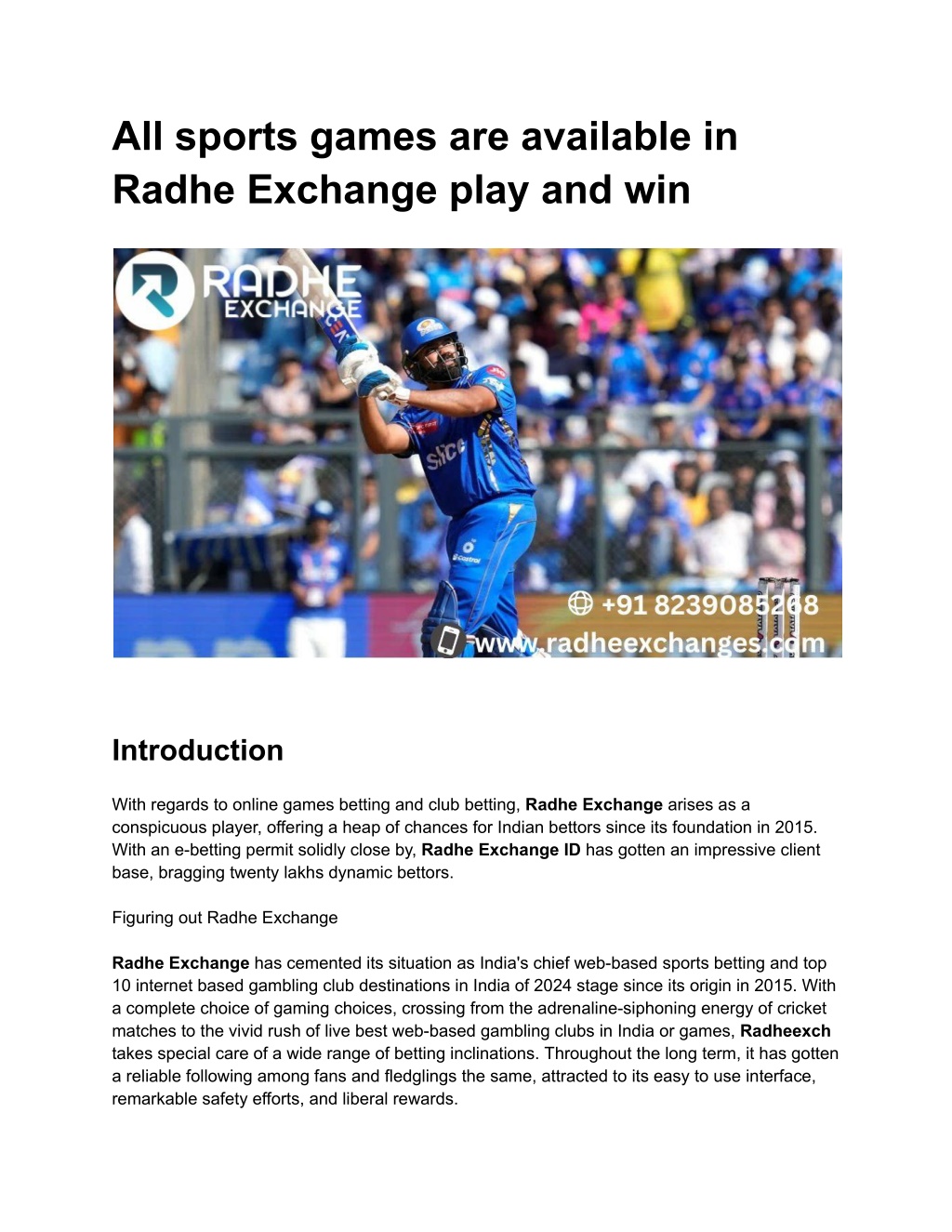 all sports games are available in radhe exchange l.w