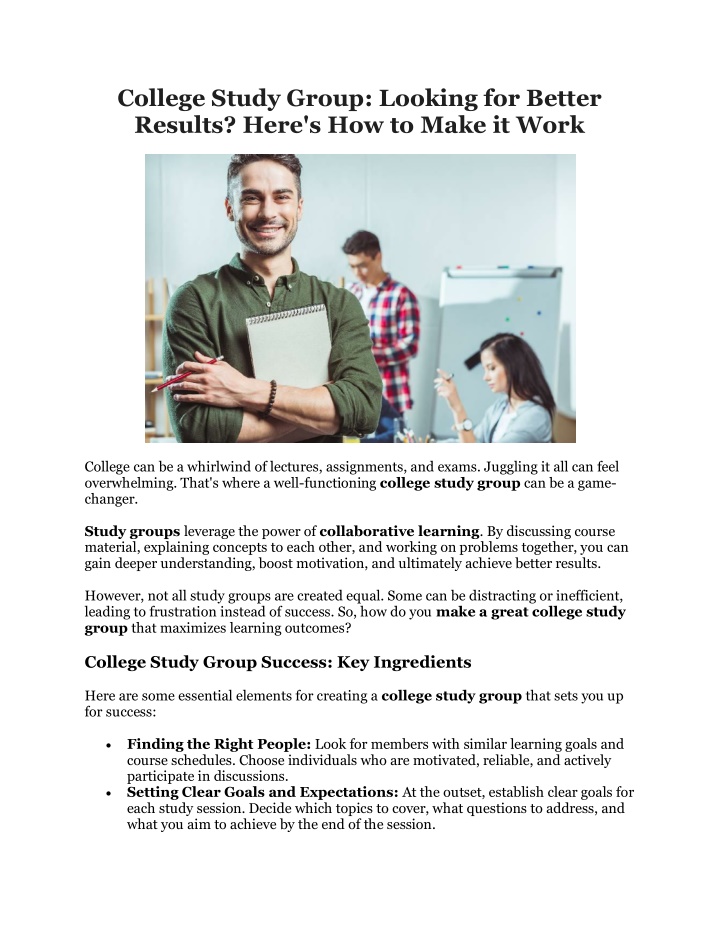 college study group looking for better results n.w