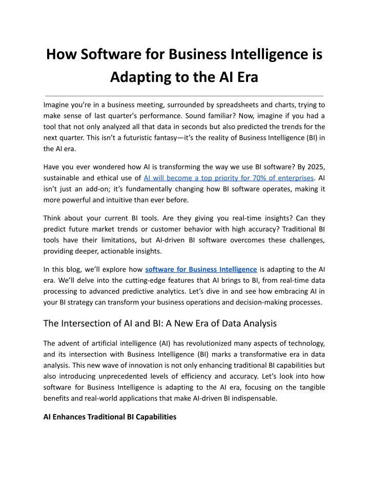 how software for business intelligence n.w