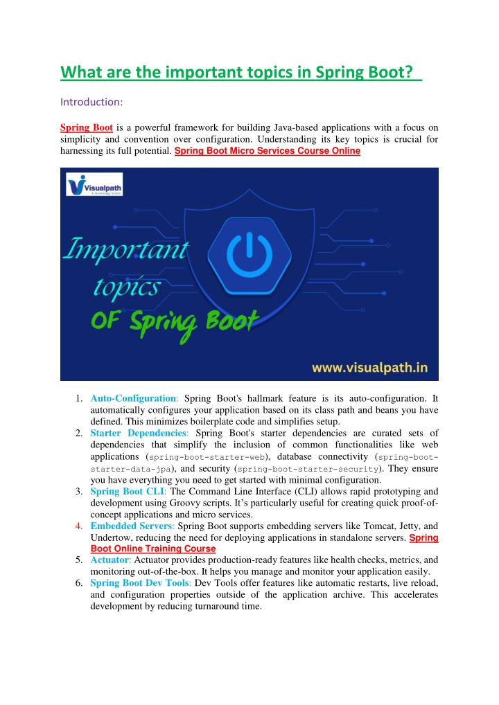 what are the important topics in spring boot n.w