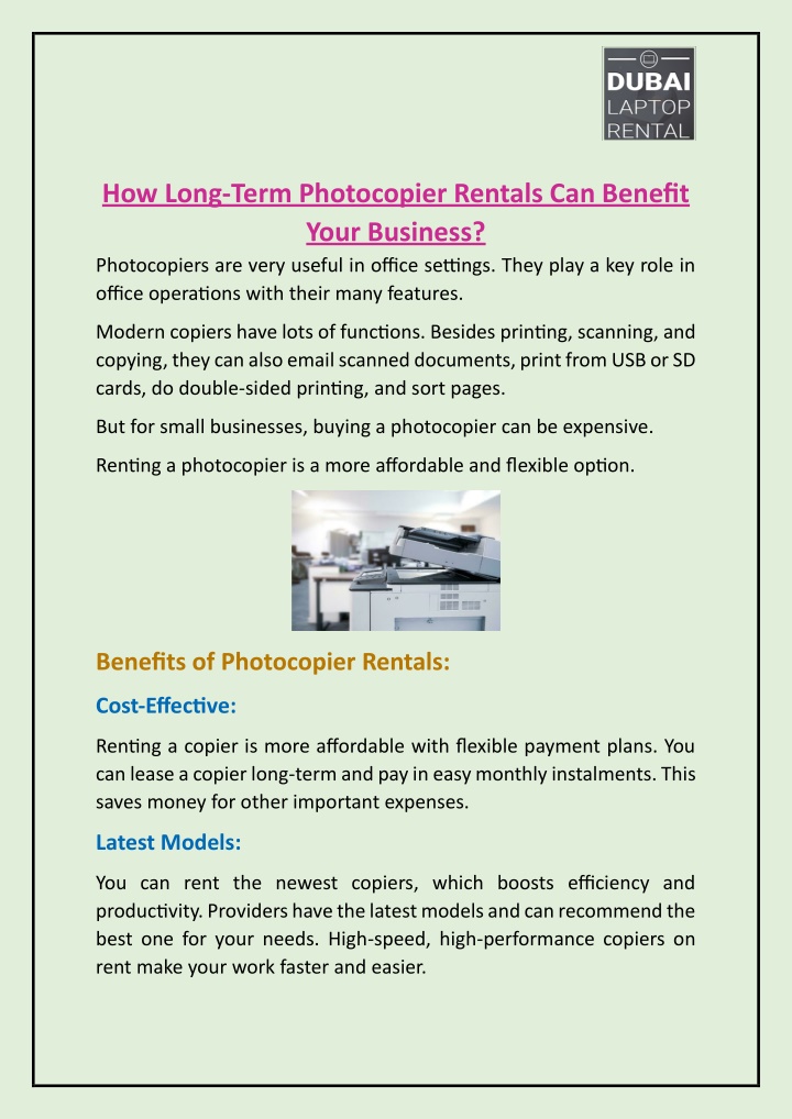 how long term photocopier rentals can benefit n.w