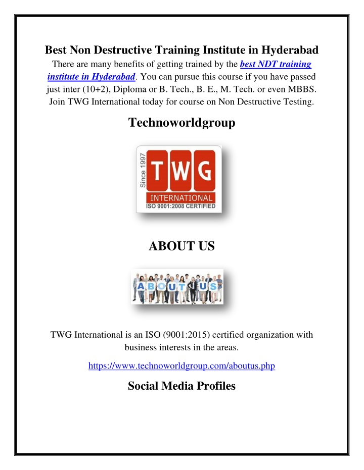 best non destructive training institute n.w