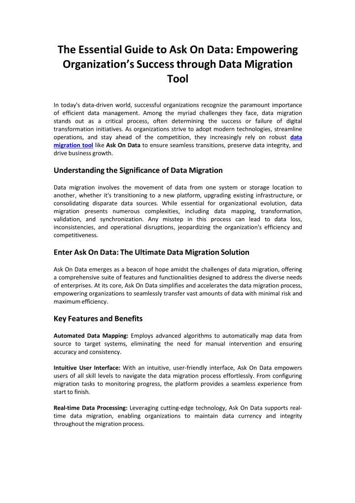 Ask On Data Empowering Organization’s Success through Data Migration Tool like Ask On Data