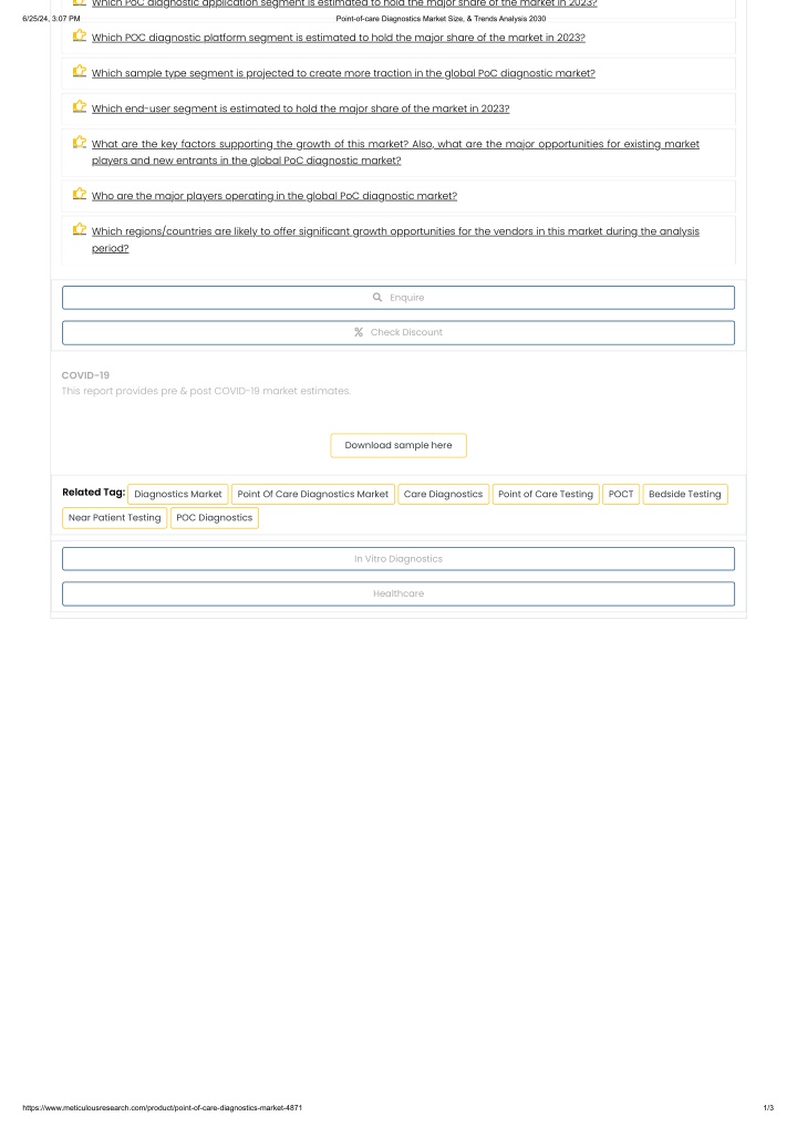 which poc diagnostic application segment n.w