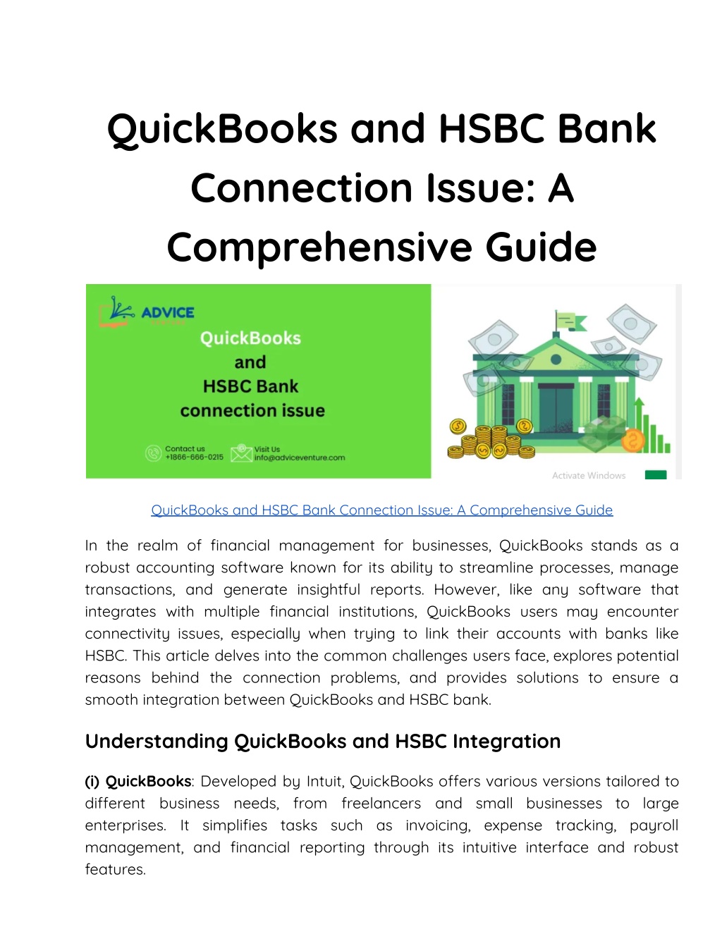 quickbooks and hsbc bank connection issue l.w