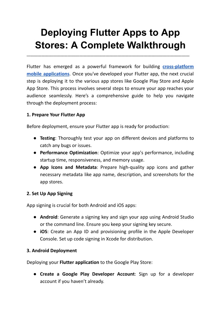 deploying flutter apps to app stores a complete n.w