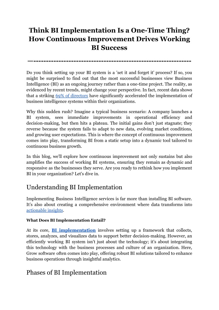 think bi implementation is a one time thing n.w