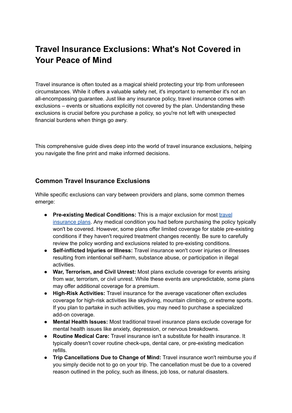 travel insurance exclusions what s not covered l.w