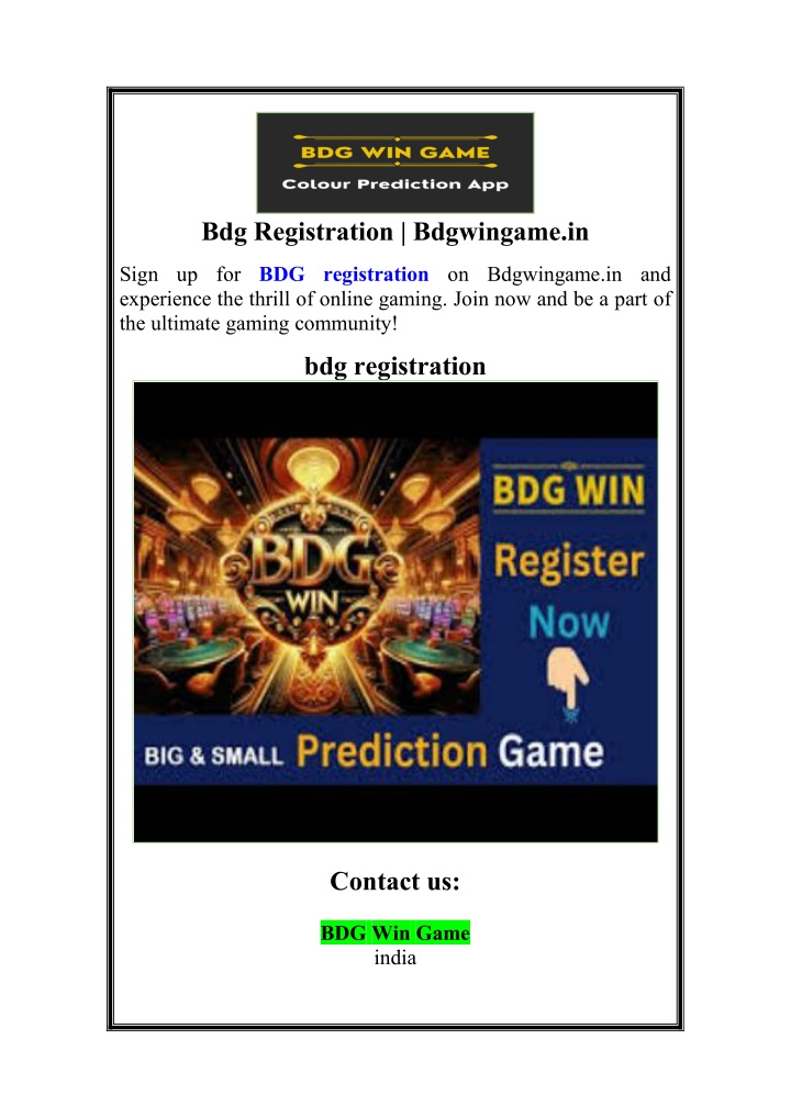 bdg registration bdgwingame in n.w