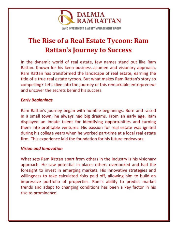 the rise of a real estate tycoon ram rattan n.w