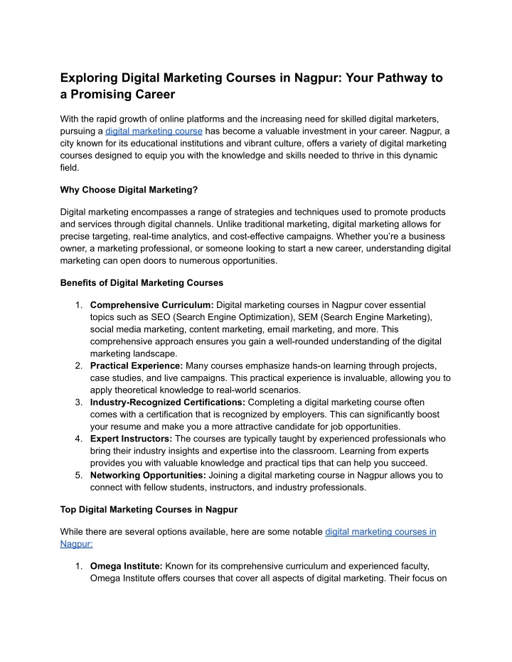 exploring digital marketing courses in nagpur n.w