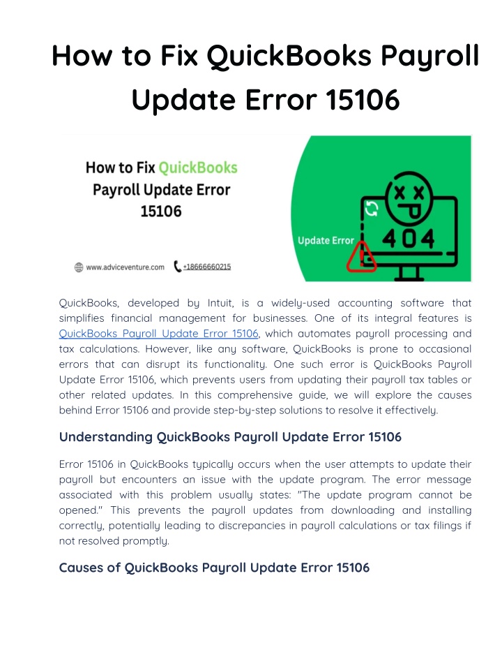 how to fix quickbooks payroll update error 15106 n.w