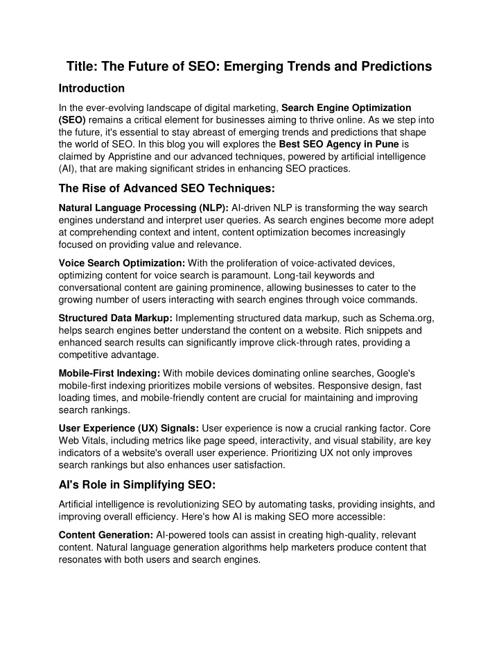 title the future of seo emerging trends n.w