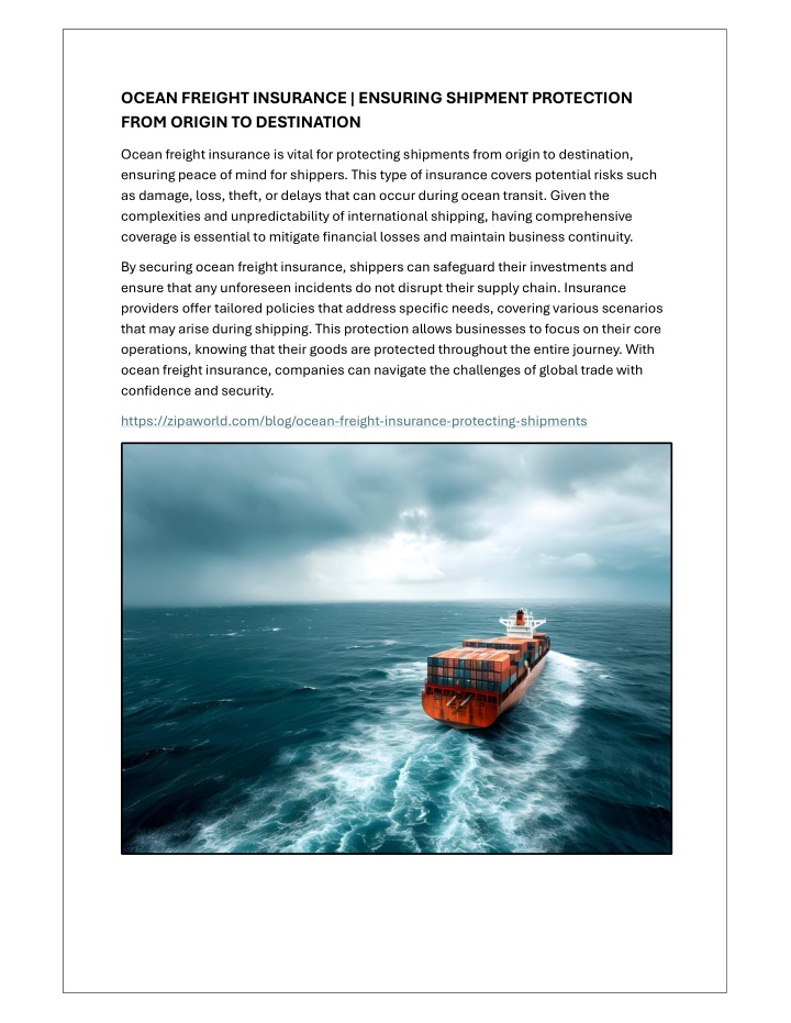ocean freight insurance ensuring shipment n.w