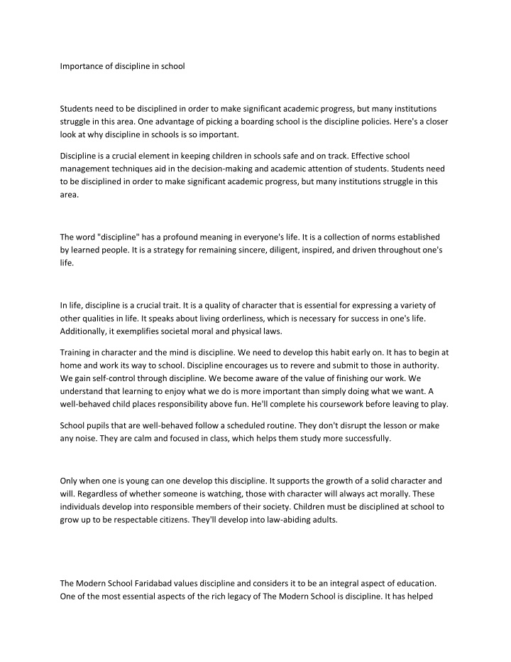 importance of discipline in school n.w